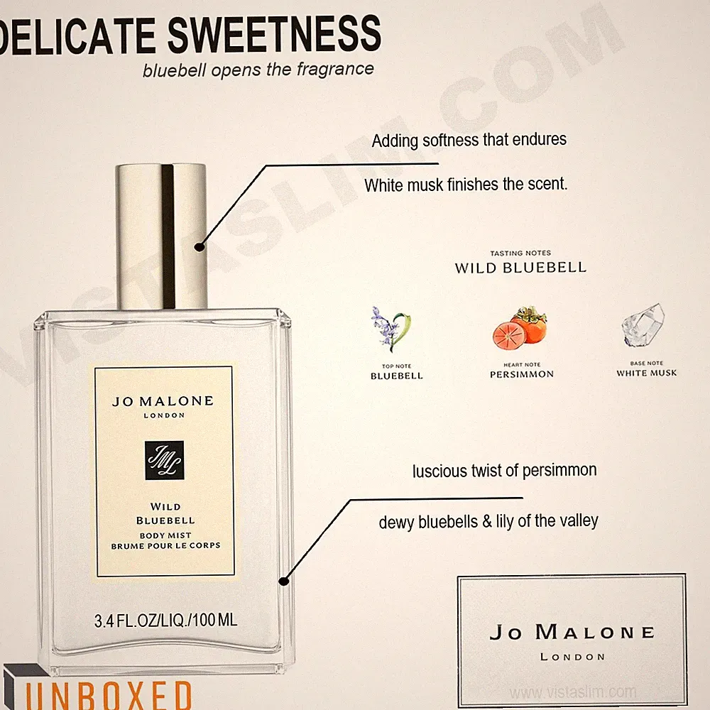 Jo Malone Wild Bluebell Body Mist 3.4 Oz/100mL Bluebell Opens Fragrance UNBOXED